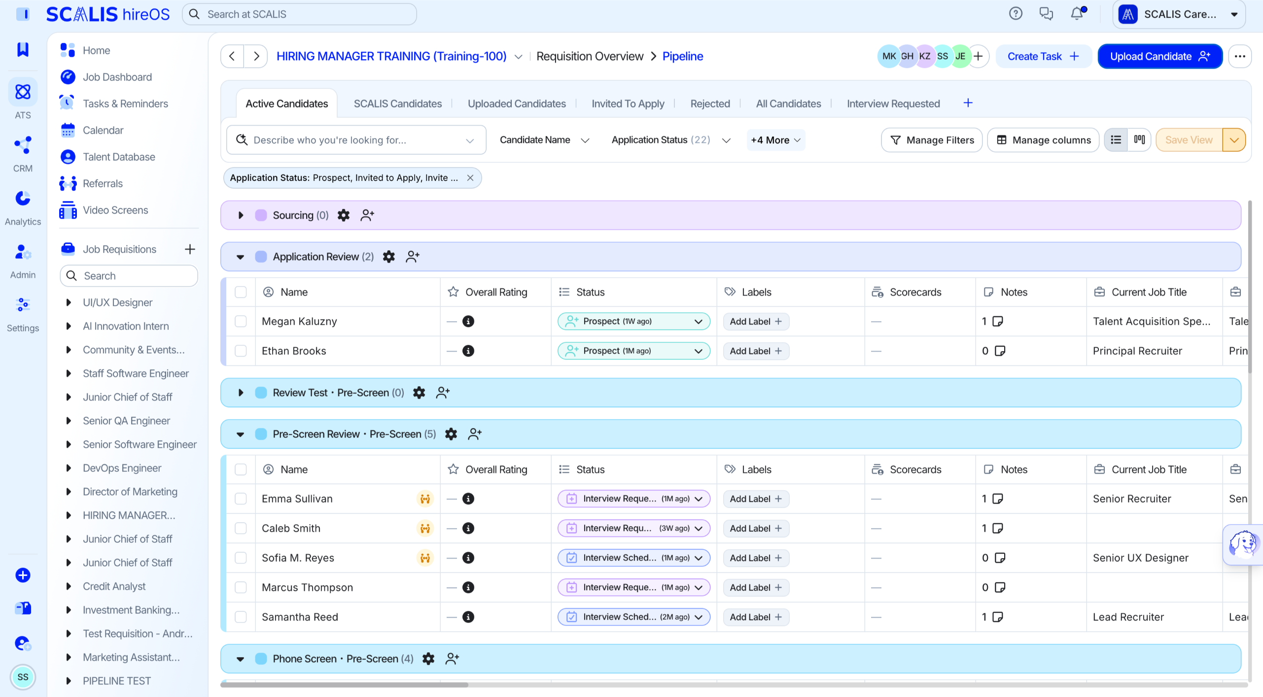 Candidate pipeline screen with Upload Candidate button highlighted