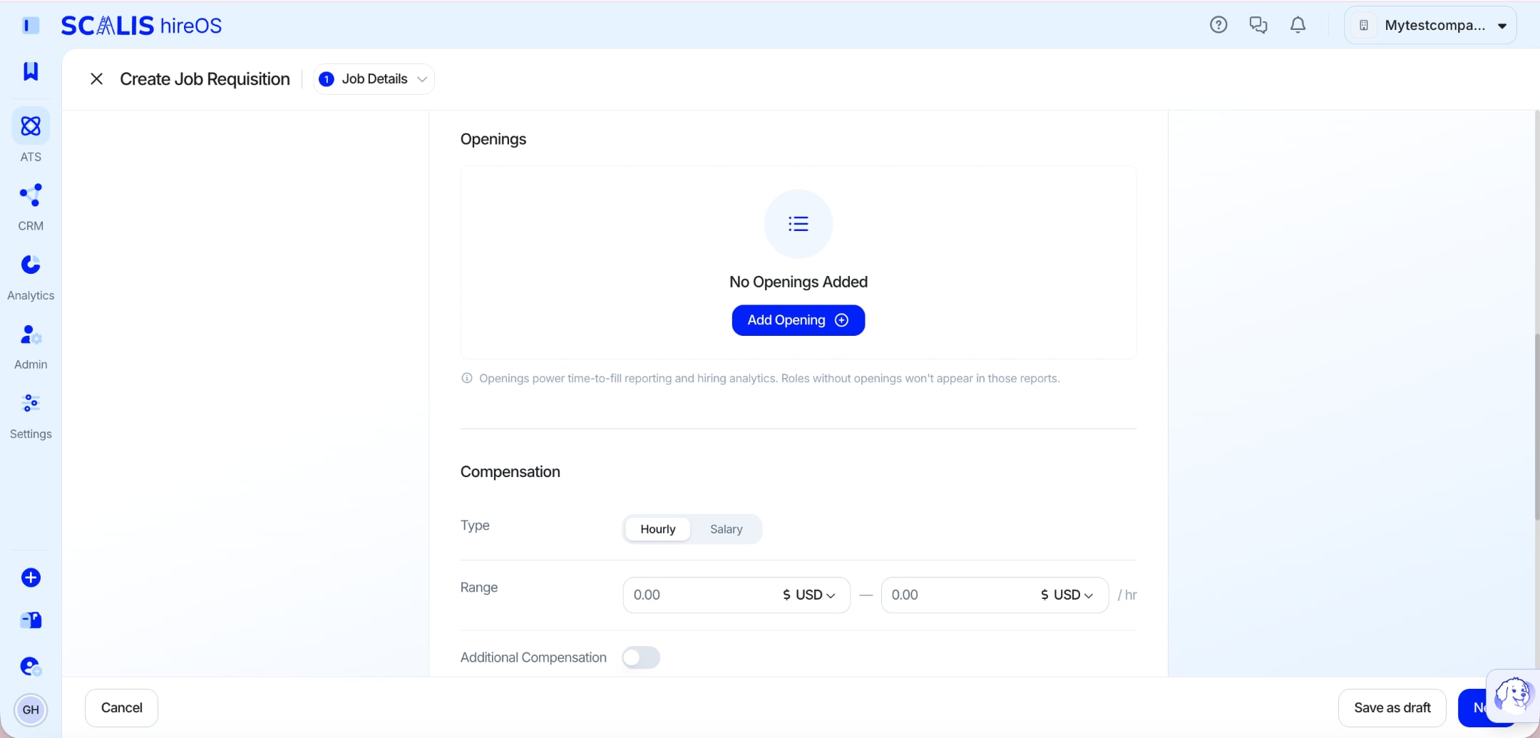 Requisition openings and compensation