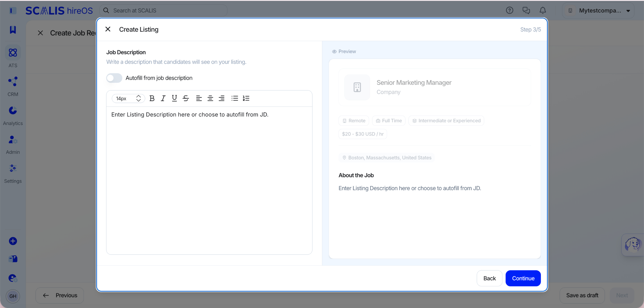 Adding the listing description