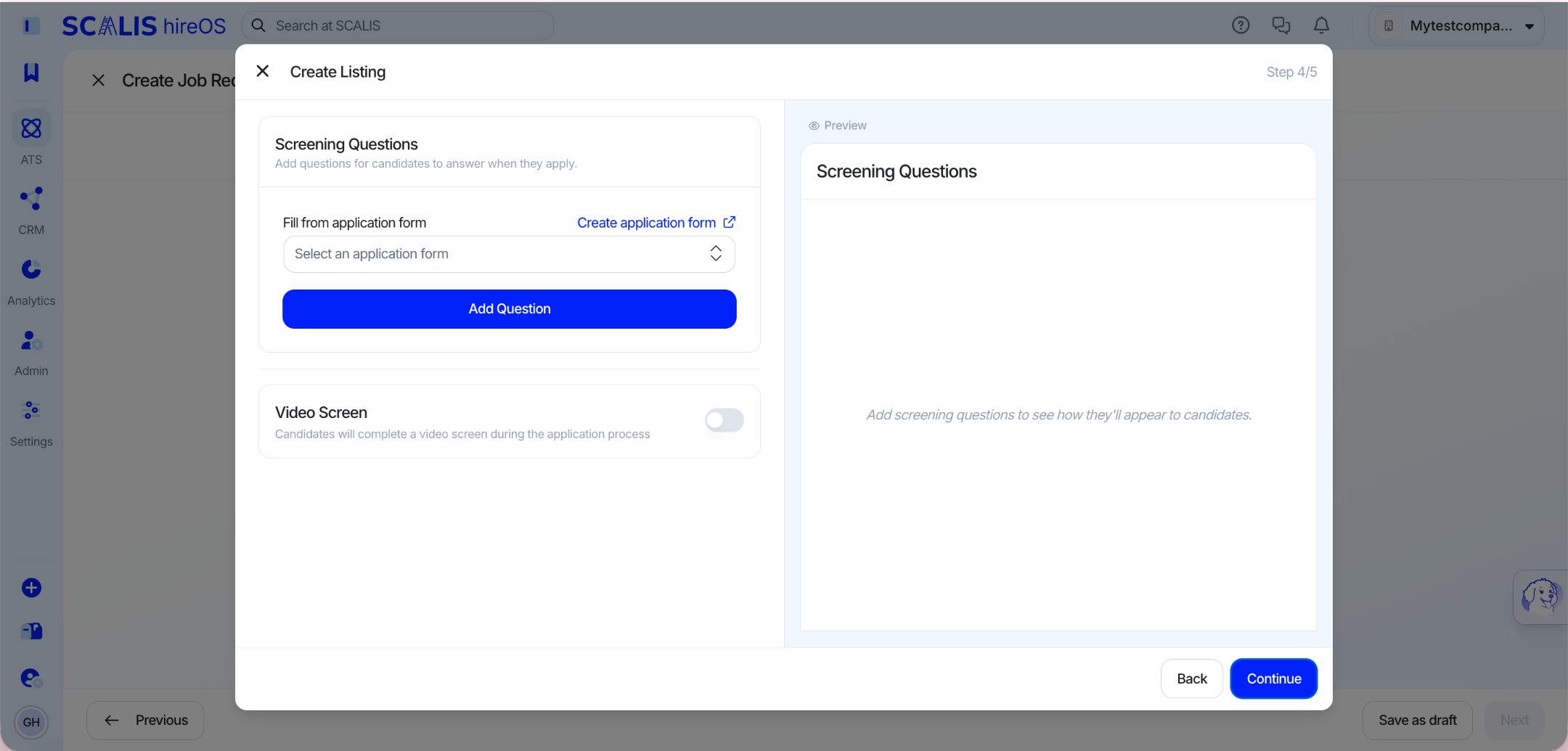Adding screening questions
