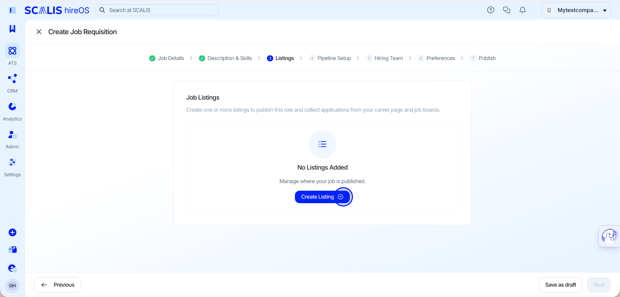 Creating a job listing